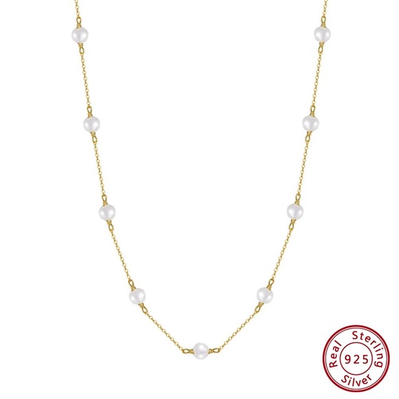 New: 14K Gold Vermeil Dainty Freshwater Pearls Necklace - Picture 5 of 7